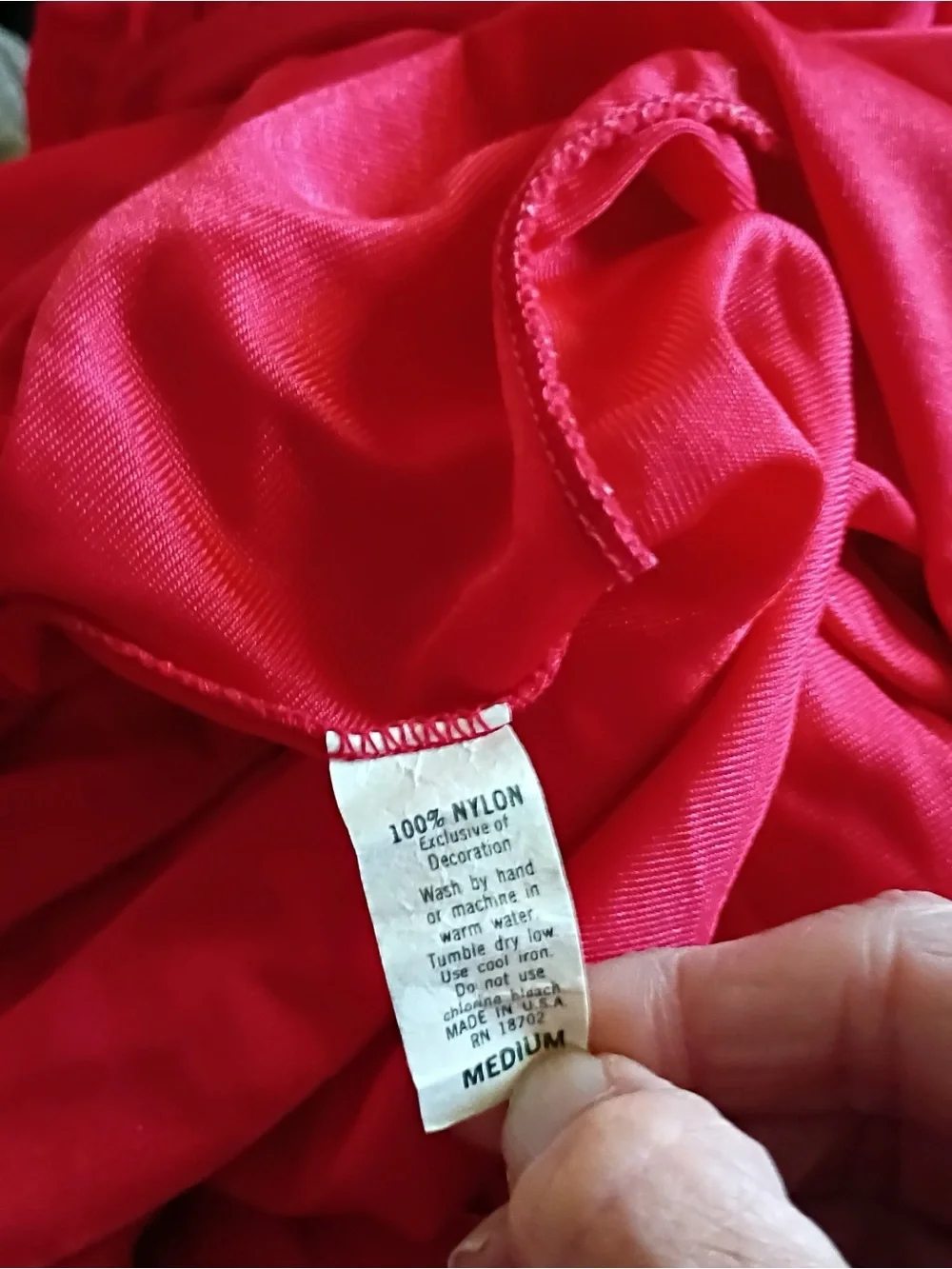 Vintage ladies red v-neck long ruffled hem gown slip dress w/side slits. Size M. - Picture 7 of 8